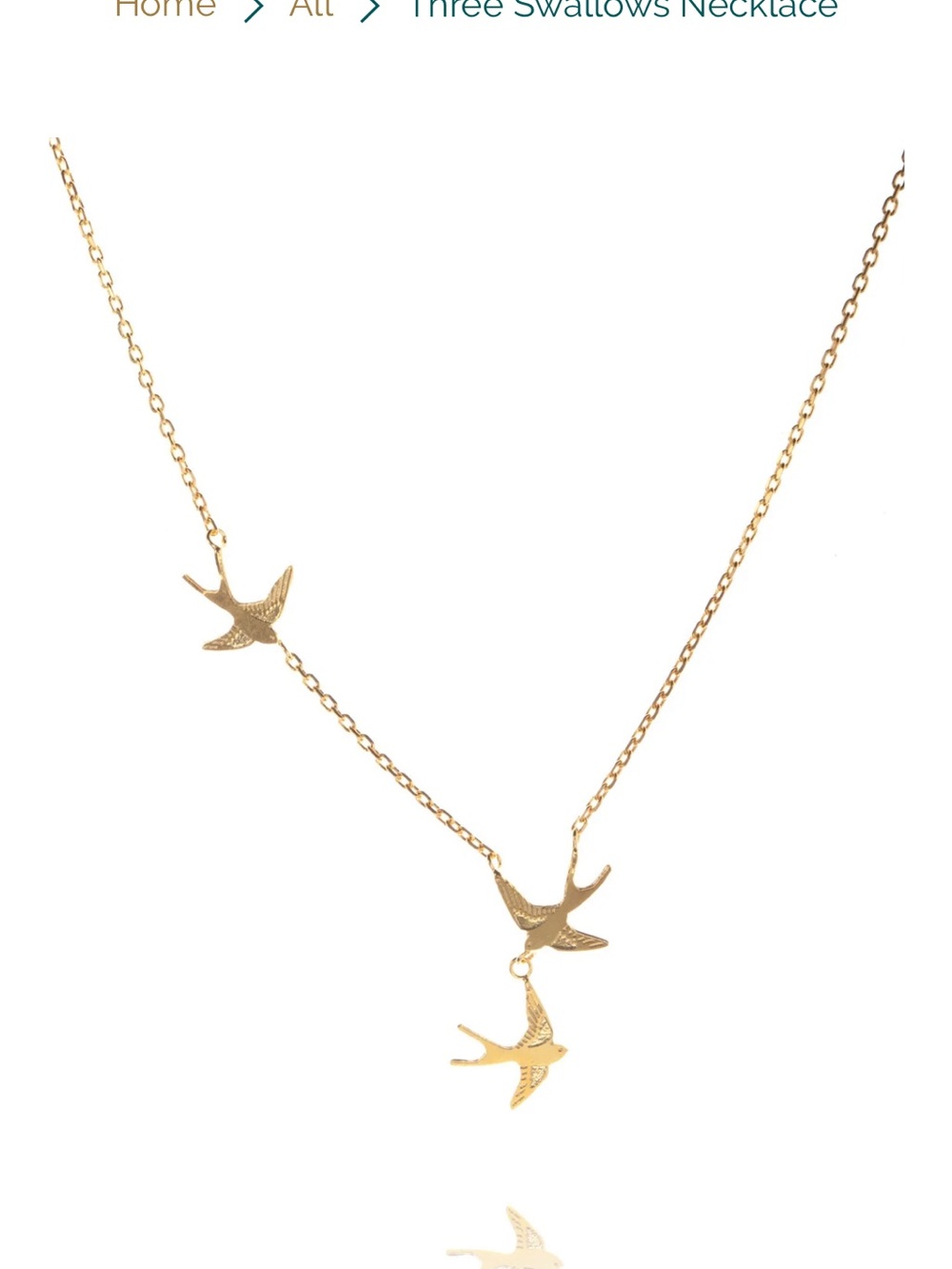 Amanda Coleman UK artisan Three Swallows Delicate 22 ct vermeil necklace